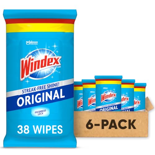 Windex Glass and Window Cleaner Wipes - 38 Count Pack of 6 - Streak-Free Surface Cleaner