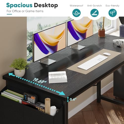 OLIXIS 47 Inch Gaming & Computer Desk with Black Table Top and Legs, Small Space Home Office