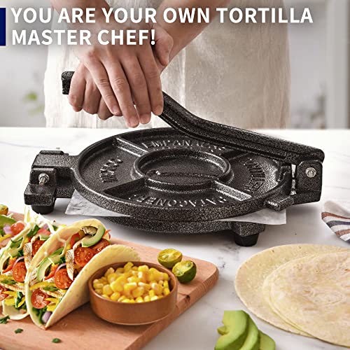 ARC 10 Inch Heavy Duty Cast Iron Tortilla Press with Non-Slip Feet - Durable Roti Maker