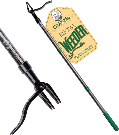 Grampa's Metal Weeder - Stand-Up Weed Puller Tool with Durable Steel Handle & 4-Claw Head - Effortlessly Remove Weeds (Green)