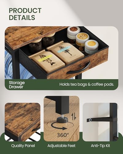 CHOEZON 5-Gallon Water Jug Holder - Rustic Black & Brown, 3-Tier Storage Shelf with Drawer, 13.4''L x 11.8''W x 45.3''H