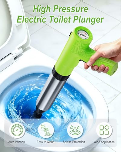 Electric Toilet Plunger - Green High Pressure Automatic Drain Unblocker