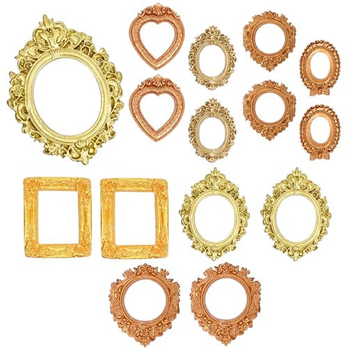 Marrywindix 14 Pcs Vintage Mini Picture Frames Set — European Gold Resin Craft & Display Frames