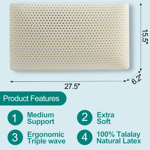 ORHETVE Queen Talalay Latex Pillow - Extra Soft Support for Side & Back Sleepers, Removable Cotton Cover