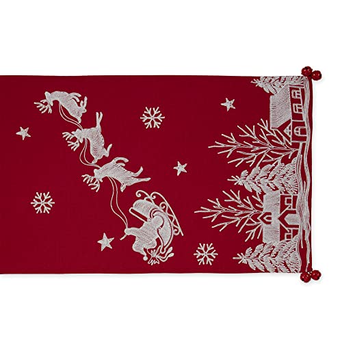 DII Christmas Table Runner Santa's Sleigh Embroidered Holiday Decor 14x70