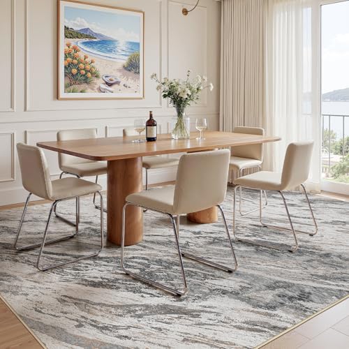 9x12 Taupe Washable Area Rug - Modern Abstract Non-Slip Carpet for Living Room & Bedroom