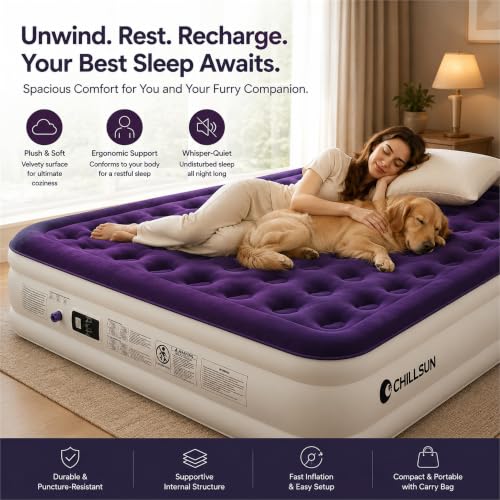 Purple King Air Mattress with Built-in Pump - 18 Inch Raised Comfort Bed