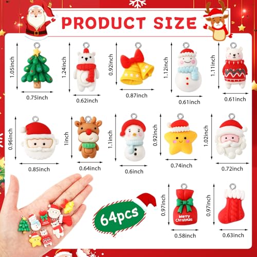 Augshy Christmas Resin Charms for Jewelry Making - 64 Pcs DIY Pendants & Accessories