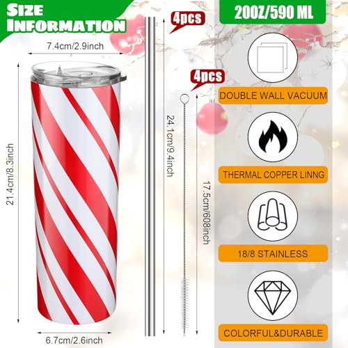 Sliner 4-Pack Christmas Stainless Steel Travel Mugs with Lid & Straw, Insulated 20 oz Holiday Gift Set