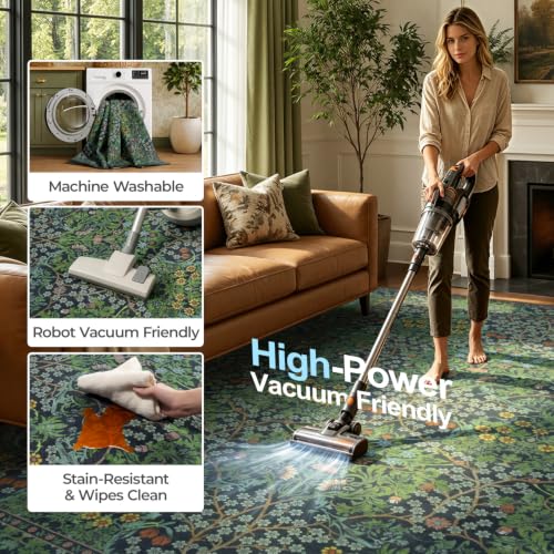 Lofus Washable Rugs for Living Room, Botanical Print Carpet Green 9 x