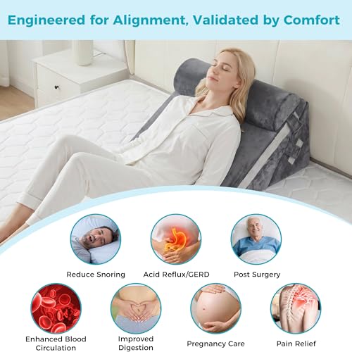 Grey 3-Piece Wedge Pillow Set for Post-Surgery, Acid Reflux & Sleep Apnea - Support & Relief