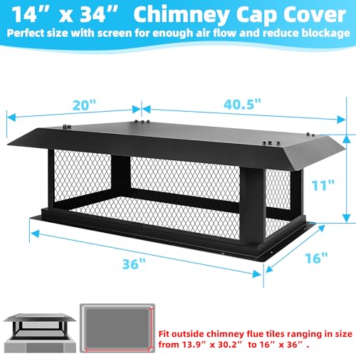 Black Galvanized Steel 14x34 Chimney Cap Cover for Outside Flues - CLLOMAGY