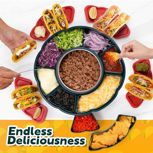 150W Taco Tuesday Kit with 3-Temp Control & 6 Trays - Lazy Susan Taco Bar Set