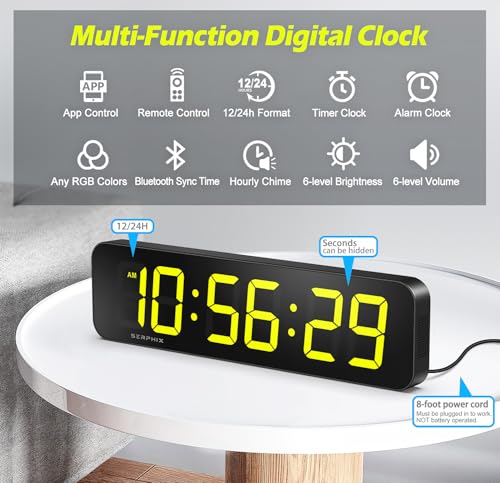 Large Digital Wall Clock with RGB Colors, Timer & Alarm - 15.2 Inch