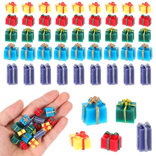 50Pcs Miniature Resin Christmas Gift Box Ornaments for DIY Crafts & Tree Decoration