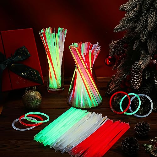 300 Pcs Glow Sticks Bulk Party Pack - Red, Green, White with Connectors (8 Inch)