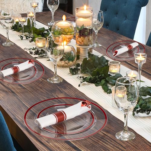Goodluck 175 Pcs Red Disposable Dinnerware Set for 25 Guests - Clear Plastic Plates & Utensils