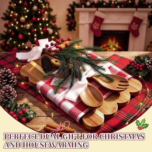 Willinglong 6 pcs Christmas Scalloped Acacia Wood Cheese Board Gift Set