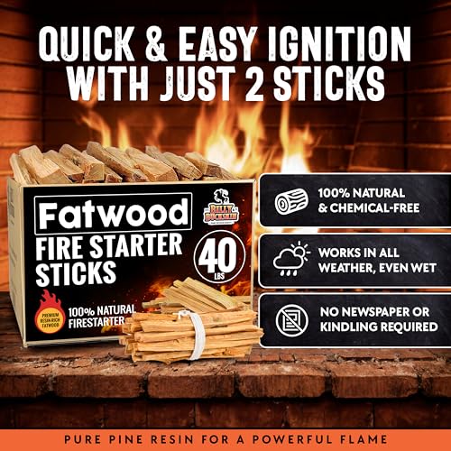 Billy Buckskin 40lb Box Fatwood Fire Starter Sticks, 100% Natural