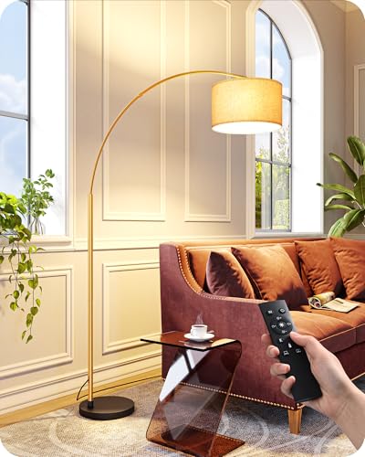 Modern Gold Arched Floor Lamp with Remote Control - 78.3 Inches
