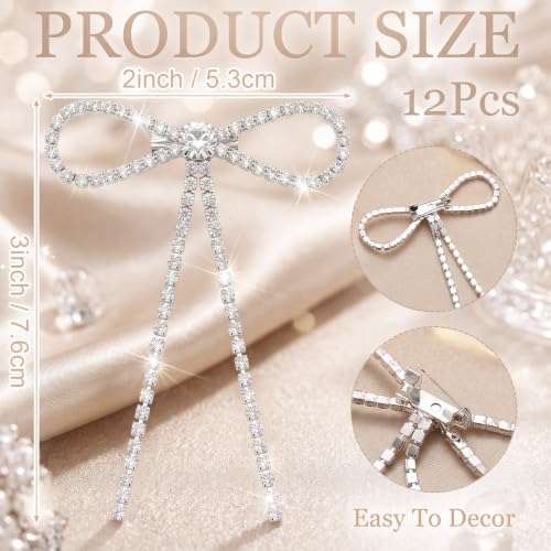 12 Silver Rhinestone Christmas Bow Ornaments - Elegant Holiday Decor