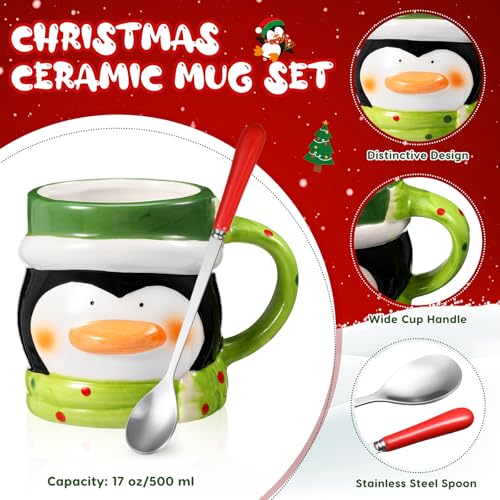 Sliner Penguin Christmas Mug Gift Set with Spoon, Socks & Keychain - Holiday Coffee Cup