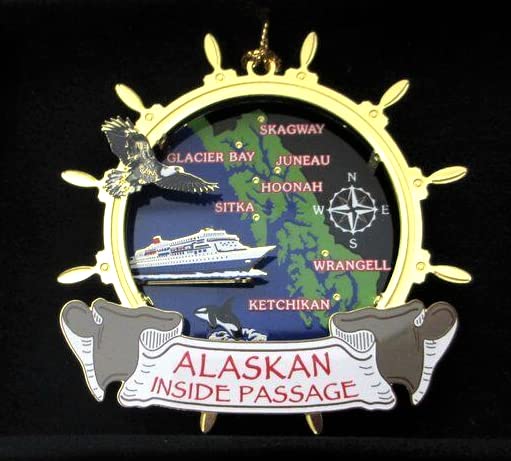 Alaskan Inside Passage Brass Christmas Ornament – Souvenir & Gift, 2.5 Inch Holiday Decor