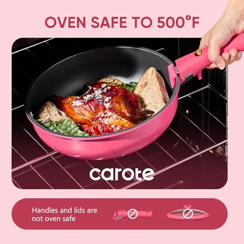 Nonstick 15-Piece Pots and Pans Set with Detachable Handle - Dark Pink