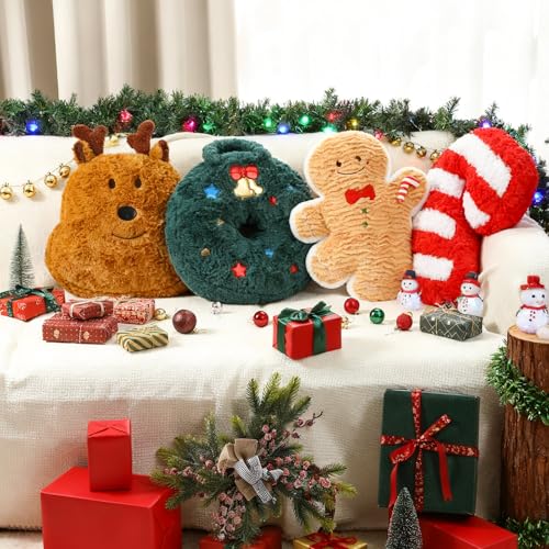 Shellwei 4-Piece Christmas Throw Pillow Set 15.75 Inch Plush Holiday Decor - Mixed Styles