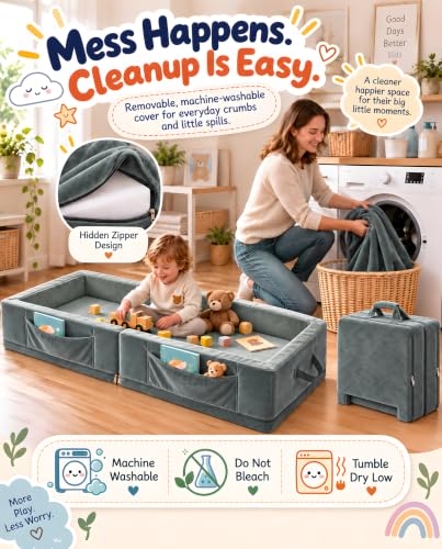 Toddler Portable Travel Bed Grey - Foldable & Washable Floor Bed for Kids
