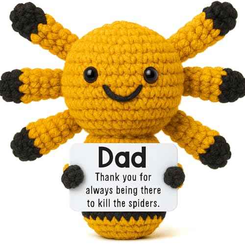Funny Dad Gifts from Daughter, Novelty Thank You Gratitude Appreciation Gift for Daddy Dada Father StepDads Birthday Christmas from Son Kids, Handmade Mini Crochet Spider Present