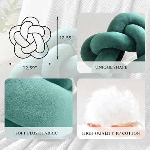 Knot Plush Throw Pillow Kids Handmade Knotted Star Pillow Soft Sofa Lumbar Cushion Stuffed Cushion Home Office Children Room Decor, Emerald Green