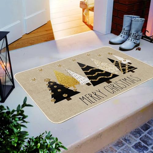 Baccessor 17 x 29 Inch Gold Christmas Trees Doormat – Non-Slip Front Door Mat