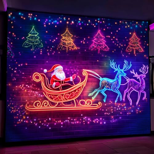 Santa Claus 5 Black Light Tapestry, 90" L x 70" W, UV Reactive Wall Hanging