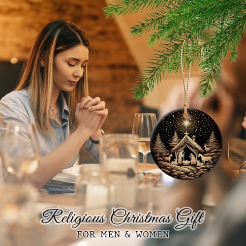 Nativity Scene Ceramic Ornament Decor Christmas - Birth of Jesus Ornaments - Religious Gift for Christian Women, Men, Family, Friend, Neighbor, Coworker, Teacher - Exchange Gifts