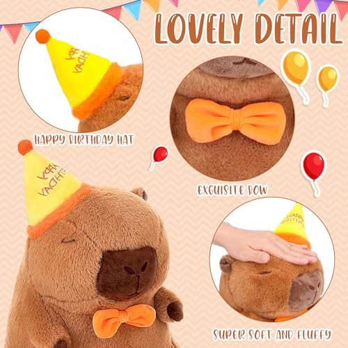 Cute Capybara Plush - Kawaii Happy Birthday Capybara Stuffed Animal, Soft Capybara Plushies Toys Hugging Pillow, Birthday Gift Party Decoration for Kids Boys Girls 12 inch