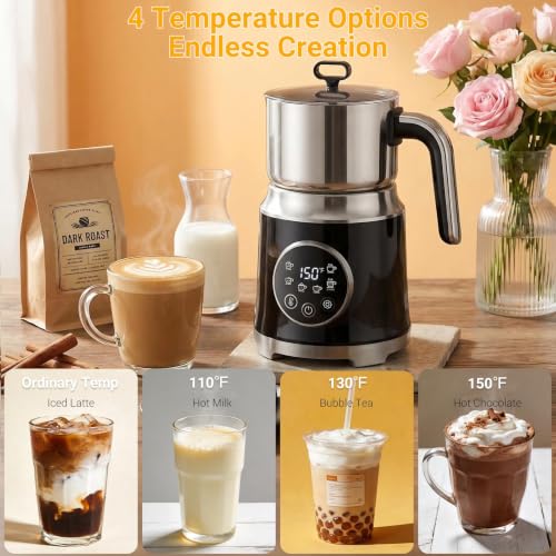 Black Milk Frother with Variable Temperature & Thick Foam, 27oz/800ml Capacity