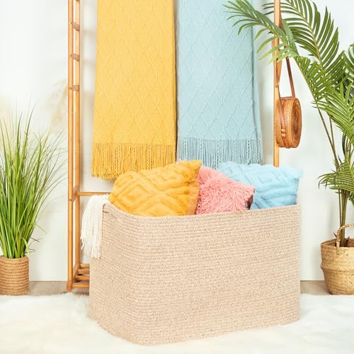 Extra Large Cotton Rope Storage Basket - Oatmeal Brown, 112L, 25x17x16 Inches, Living Room & Laundry Organizer