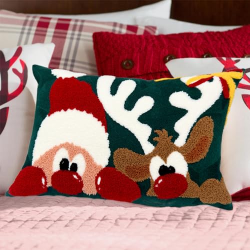 Alysheer Christmas Green Embroidered Lumbar Pillow Cover 12x20 - Pack of 1