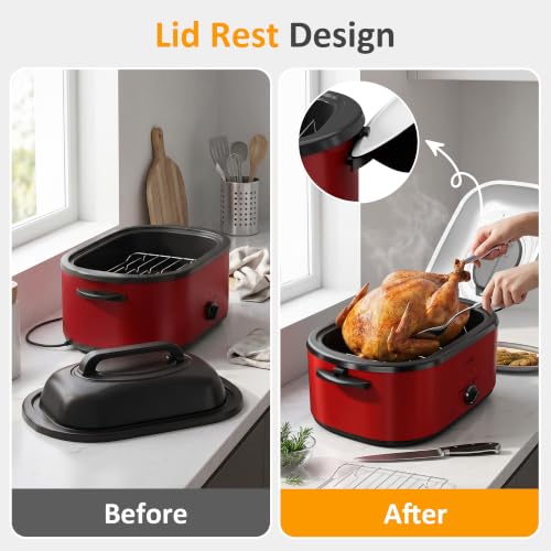 Sunvivi Red 28QT Electric Roaster Oven with Buffet Server for Large Turkey