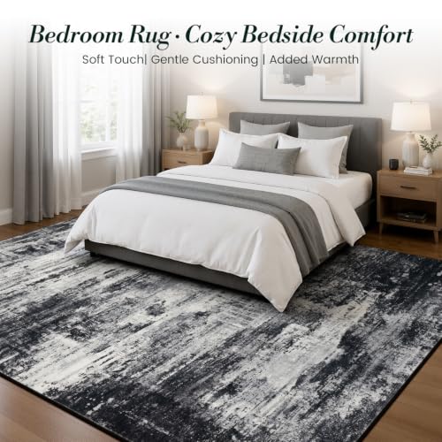 Vibrug 5x7 Black White Gray Washable Abstract Area Rug for Living Room