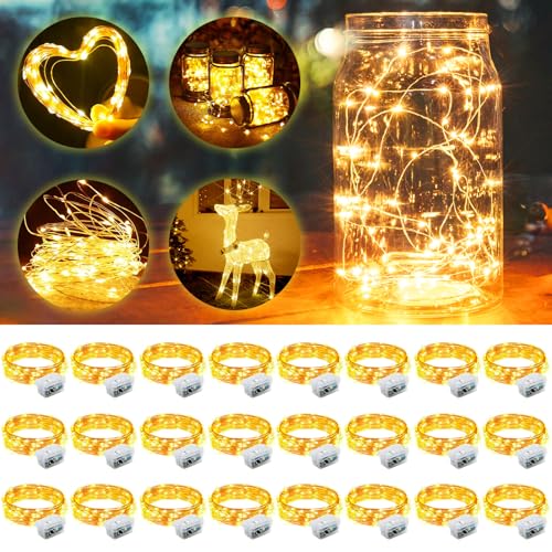 Aogist 24 Pack Warm White Fairy Lights 7ft Waterproof String Lights