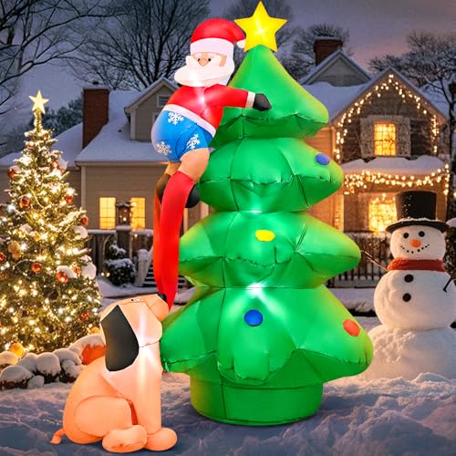 6FT Christmas Inflatable Santa & Tree Outdoor Yard Decoration with LED Lights