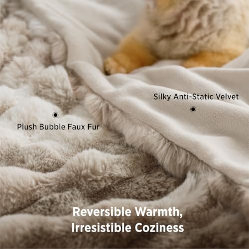 Twin Faux Fur Bubble Blanket - Tie-dye Taupe 60x80 Inches