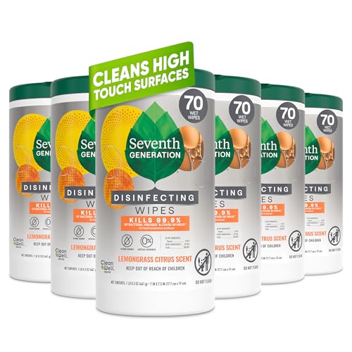 Disinfectant Wipes Lemongrass Citrus 70 Count Pack of 6 - Kills 99.99% Germs