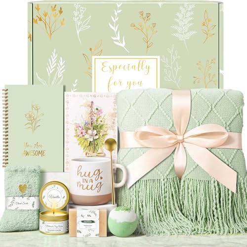 Wasocol Sage Green Self Care Gift Basket for Women - Relaxing Spa & Wellness Gifts