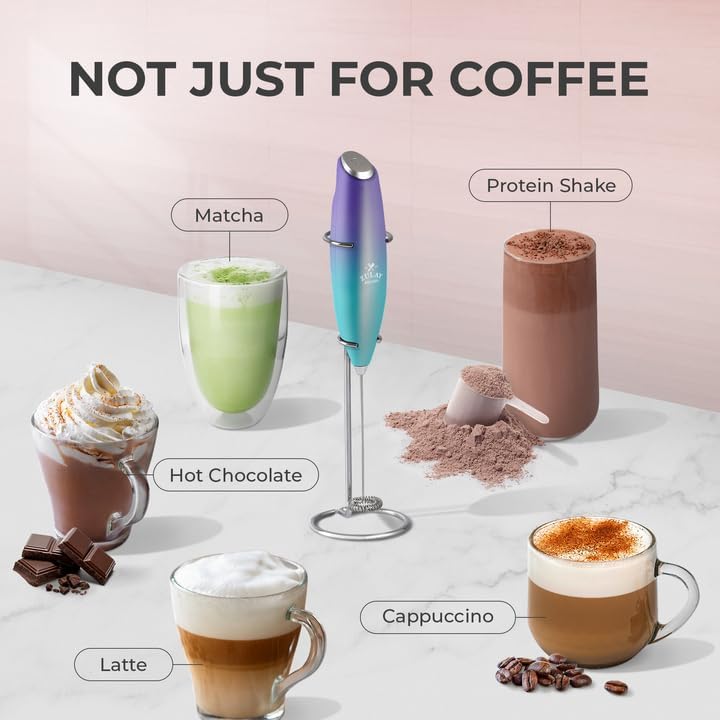 Zulay Kitchen Milk Frother Wand - Ultra-Fast Handheld Drink Mixer with 4 AA Duracell Batteries | Perfect for Coffee, Lattes, Cappuccino, Matcha & Creamer
