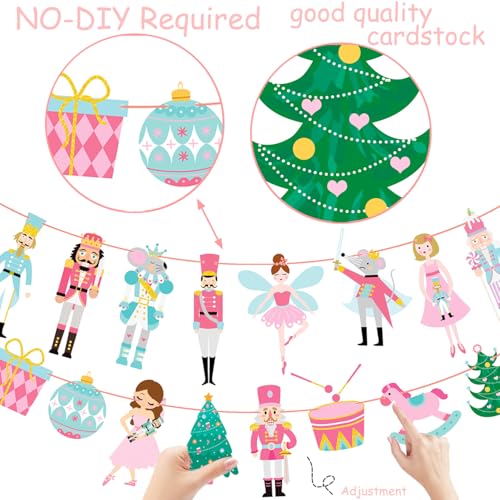 Nutcracker Christmas Banner Set 2pc Ballet Theme - Pink & Blue Party Decor