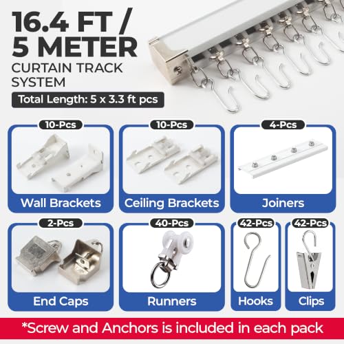 Jos & Haz 16.4ft Aluminum Ceiling & Wall Curtain Track - White, Heavy Duty