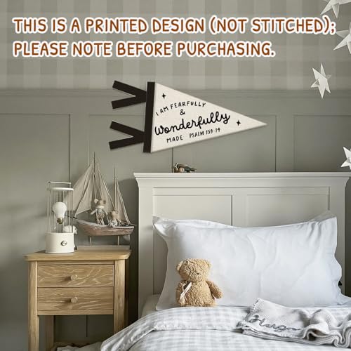 Kids Room Decor, I Am Fearfully and Wonderfully Made Christian Wall Hanging Pennant Flag Banner, Bible Verse Wall Decorations for Boys Girls Toddler Nursery Room Bedroom Playroom Decor